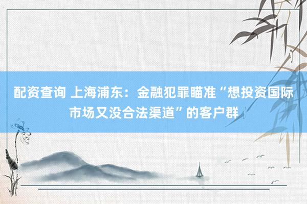 配资查询 上海浦东：金融犯罪瞄准“想投资国际市场又没合法渠道”的客户群