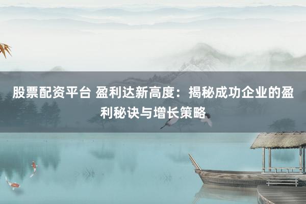 股票配资平台 盈利达新高度：揭秘成功企业的盈利秘诀与增长策略