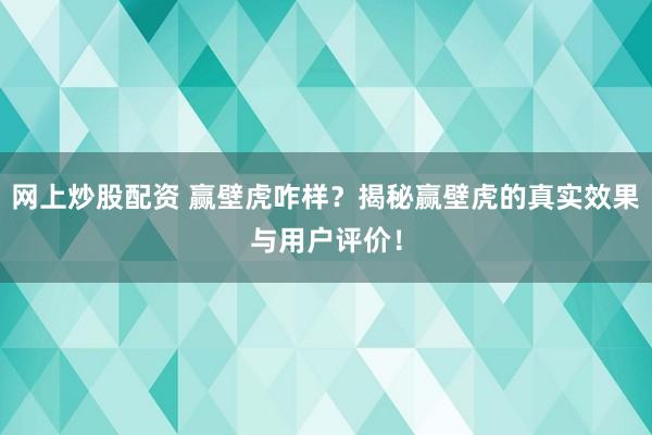 网上炒股配资 赢壁虎咋样？揭秘赢壁虎的真实效果与用户评价！