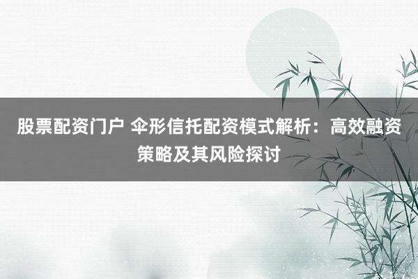 股票配资门户 伞形信托配资模式解析：高效融资策略及其风险探讨