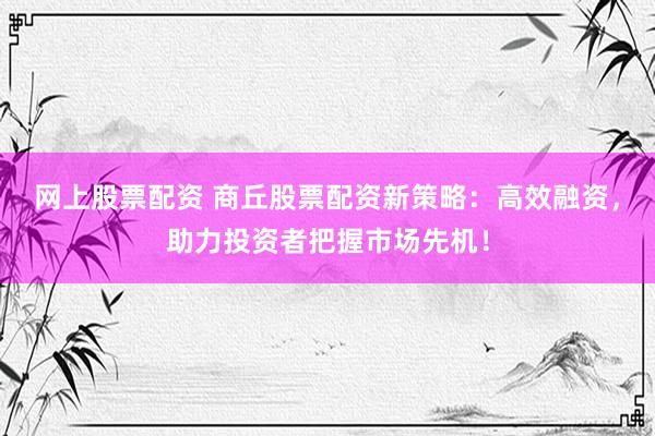 网上股票配资 商丘股票配资新策略：高效融资，助力投资者把握市场先机！