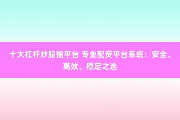 十大杠杆炒股指平台 专业配资平台系统：安全、高效、稳定之选