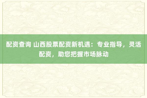 配资查询 山西股票配资新机遇：专业指导，灵活配资，助您把握市场脉动