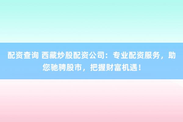 配资查询 西藏炒股配资公司：专业配资服务，助您驰骋股市，把握财富机遇！