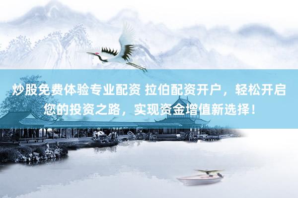 炒股免费体验专业配资 拉伯配资开户，轻松开启您的投资之路，实现资金增值新选择！