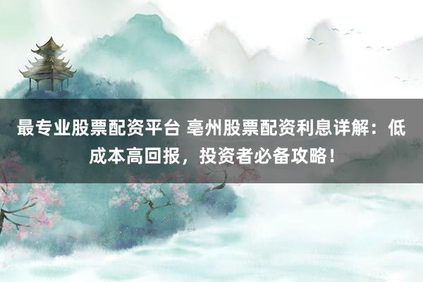 最专业股票配资平台 亳州股票配资利息详解:低成本高回报,投资者必备攻略!