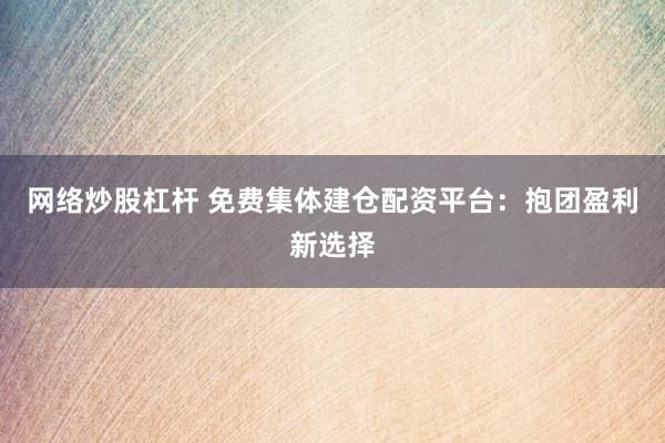 网络炒股杠杆 免费集体建仓配资平台：抱团盈利新选择