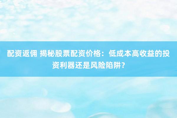 配资返佣 揭秘股票配资价格：低成本高收益的投资利器还是风险陷阱？