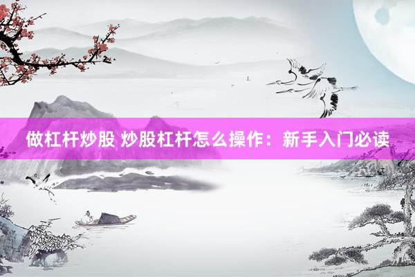 做杠杆炒股 炒股杠杆怎么操作：新手入门必读